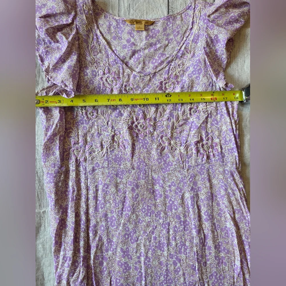 April Cornell Size Large Lavender Floral Embroidered Maxi Dress Flutter Sleeve - Picture 10 of 12